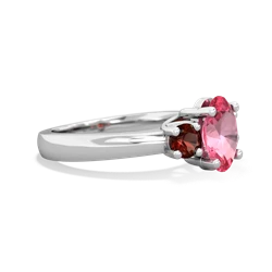 Lab Pink Sapphire Three Stone Oval Trellis 14K White Gold ring R4024