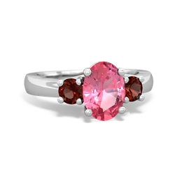 Lab Pink Sapphire Three Stone Oval Trellis 14K White Gold ring R4024