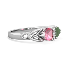 Lab Pink Sapphire Celtic Knot Double Heart 14K White Gold ring R5040