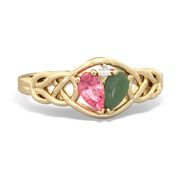 Lab Pink Sapphire Celtic Love Knot 14K Yellow Gold ring R5420