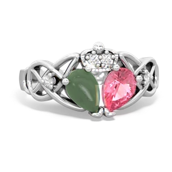 Lab Pink Sapphire 'One Heart' Celtic Knot Claddagh 14K White Gold ring R5322