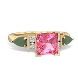 Lab Pink Sapphire 6Mm Princess Eternal Embrace Engagement 14K Yellow Gold ring C2002