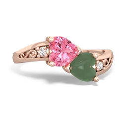 Lab Pink Sapphire Snuggling Hearts 14K Rose Gold ring R2178