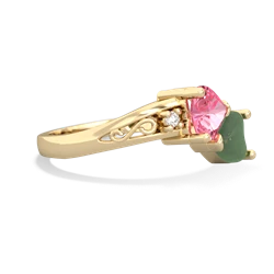 Lab Pink Sapphire Snuggling Hearts 14K Yellow Gold ring R2178