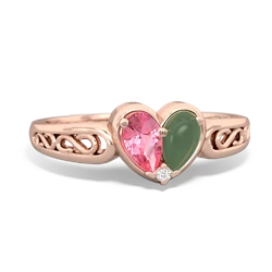 Lab Pink Sapphire Filligree 'One Heart' 14K Rose Gold ring R5070