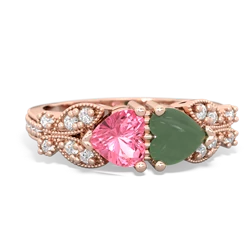 Lab Pink Sapphire Diamond Butterflies 14K Rose Gold ring R5601