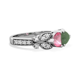 Lab Pink Sapphire Diamond Butterflies 14K White Gold ring R5601