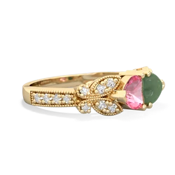 Lab Pink Sapphire Diamond Butterflies 14K Yellow Gold ring R5601