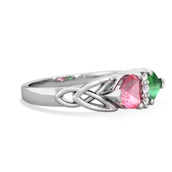 Lab Pink Sapphire Celtic Knot Double Heart 14K White Gold ring R5040