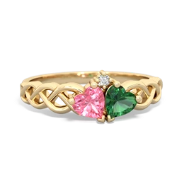 Lab Pink Sapphire Heart To Heart Braid 14K Yellow Gold ring R5870