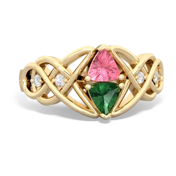 Lab Pink Sapphire Keepsake Celtic Knot 14K Yellow Gold ring R5300