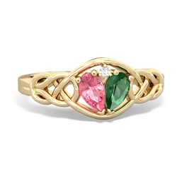 Lab Pink Sapphire Celtic Love Knot 14K Yellow Gold ring R5420