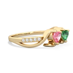 Lab Pink Sapphire Side By Side 14K Yellow Gold ring R3090