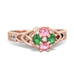 Lab Pink Sapphire Celtic Knot Cluster Engagement 14K Rose Gold ring R26443RD