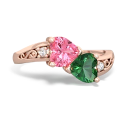 Lab Pink Sapphire Snuggling Hearts 14K Rose Gold ring R2178