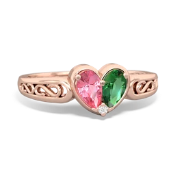 Lab Pink Sapphire Filligree 'One Heart' 14K Rose Gold ring R5070