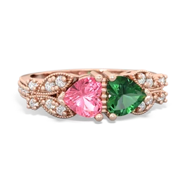 Lab Pink Sapphire Diamond Butterflies 14K Rose Gold ring R5601