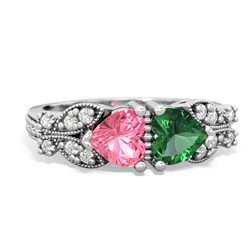 Lab Pink Sapphire Diamond Butterflies 14K White Gold ring R5601