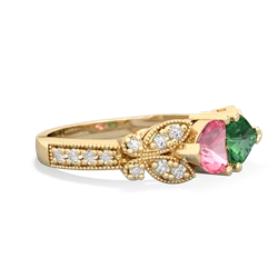 Lab Pink Sapphire Diamond Butterflies 14K Yellow Gold ring R5601