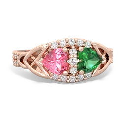 Lab Pink Sapphire Sparkling Celtic Knot 14K Rose Gold ring R2645