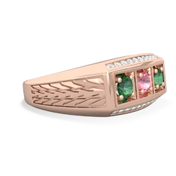 Lab Pink Sapphire Three Stone Tire Tread Men's 14K Rose Gold ring R0520