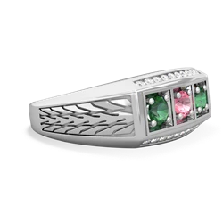 Lab Pink Sapphire Three Stone Tire Tread Men's 14K White Gold ring R0520