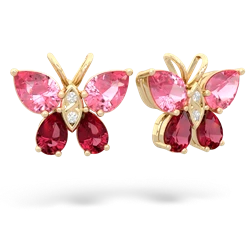 Lab Pink Sapphire Butterfly 14K Yellow Gold earrings E2215