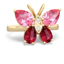 Lab Pink Sapphire Butterfly 14K Yellow Gold ring R2215