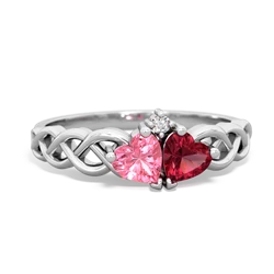 Lab Pink Sapphire Heart To Heart Braid 14K White Gold ring R5870