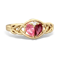 Lab Pink Sapphire Celtic Love Knot 14K Yellow Gold ring R5420