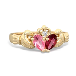 Lab Pink Sapphire 'Our Heart' Claddagh 14K Yellow Gold ring R2388