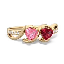 Lab Pink Sapphire Side By Side 14K Yellow Gold ring R3090