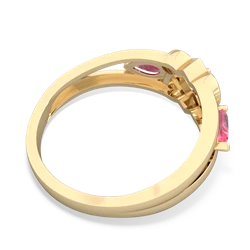 Lab Pink Sapphire Hearts Intertwined 14K Yellow Gold ring R5880