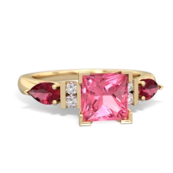 Lab Pink Sapphire 6Mm Princess Eternal Embrace Engagement 14K Yellow Gold ring C2002