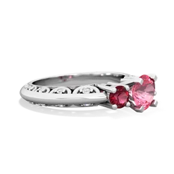 Lab Pink Sapphire Art Deco Eternal Embrace Engagement 14K White Gold ring C2003