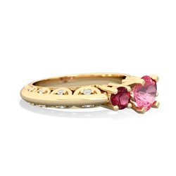 Lab Pink Sapphire Art Deco Eternal Embrace Engagement 14K Yellow Gold ring C2003