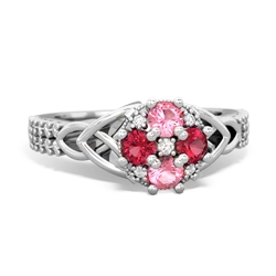 Lab Pink Sapphire Celtic Knot Cluster Engagement 14K White Gold ring R26443RD