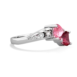 Lab Pink Sapphire Snuggling Hearts 14K White Gold ring R2178