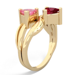 Lab Pink Sapphire Split Band Swirl 14K Yellow Gold ring R2341