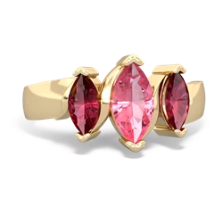 Lab Pink Sapphire Three Peeks 14K Yellow Gold ring R2433