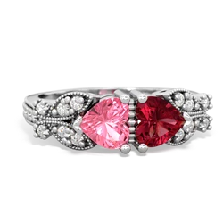 Lab Pink Sapphire Diamond Butterflies 14K White Gold ring R5601