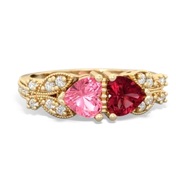 Lab Pink Sapphire Diamond Butterflies 14K Yellow Gold ring R5601