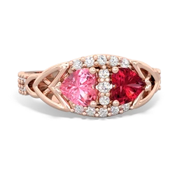 Lab Pink Sapphire Sparkling Celtic Knot 14K Rose Gold ring R2645