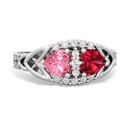 Lab Pink Sapphire Sparkling Celtic Knot 14K White Gold ring R2645