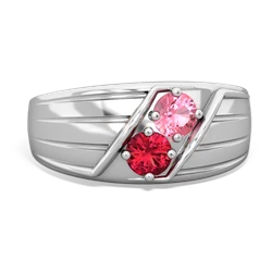 Lab Pink Sapphire Men's Streamline 14K White Gold ring R0460