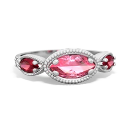 Lab Pink Sapphire Milgrain Marquise 14K White Gold ring R5700