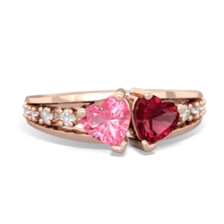 Lab Pink Sapphire Heart To Heart 14K Rose Gold ring R3342