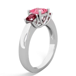 Lab Pink Sapphire Three Stone Trellis 14K White Gold ring R4015