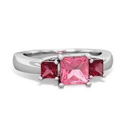 Lab Pink Sapphire Three Stone Trellis 14K White Gold ring R4015