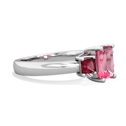 Lab Pink Sapphire Three Stone Emerald-Cut Trellis 14K White Gold ring R4021